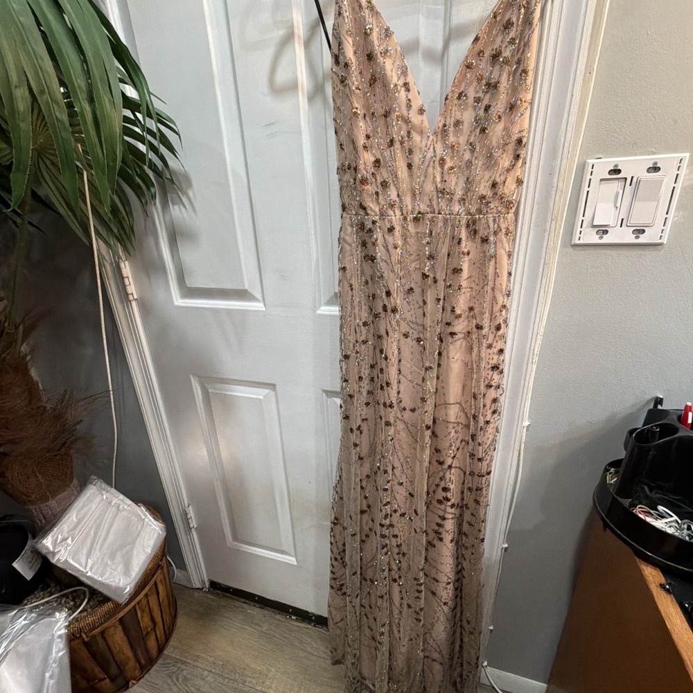 LULUS Luminous Night Taupe Rainbow Glitter‎ Bronze Sequin Maxi Gown Dress Xl NwT - Picture 7 of 12